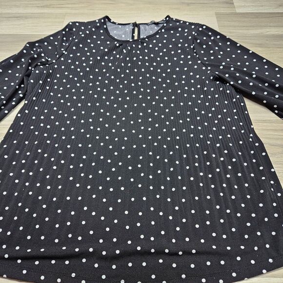Adrianna Papell Womens Black Blouse Polka Dot Longsleeve Small - Picture 3 of 8